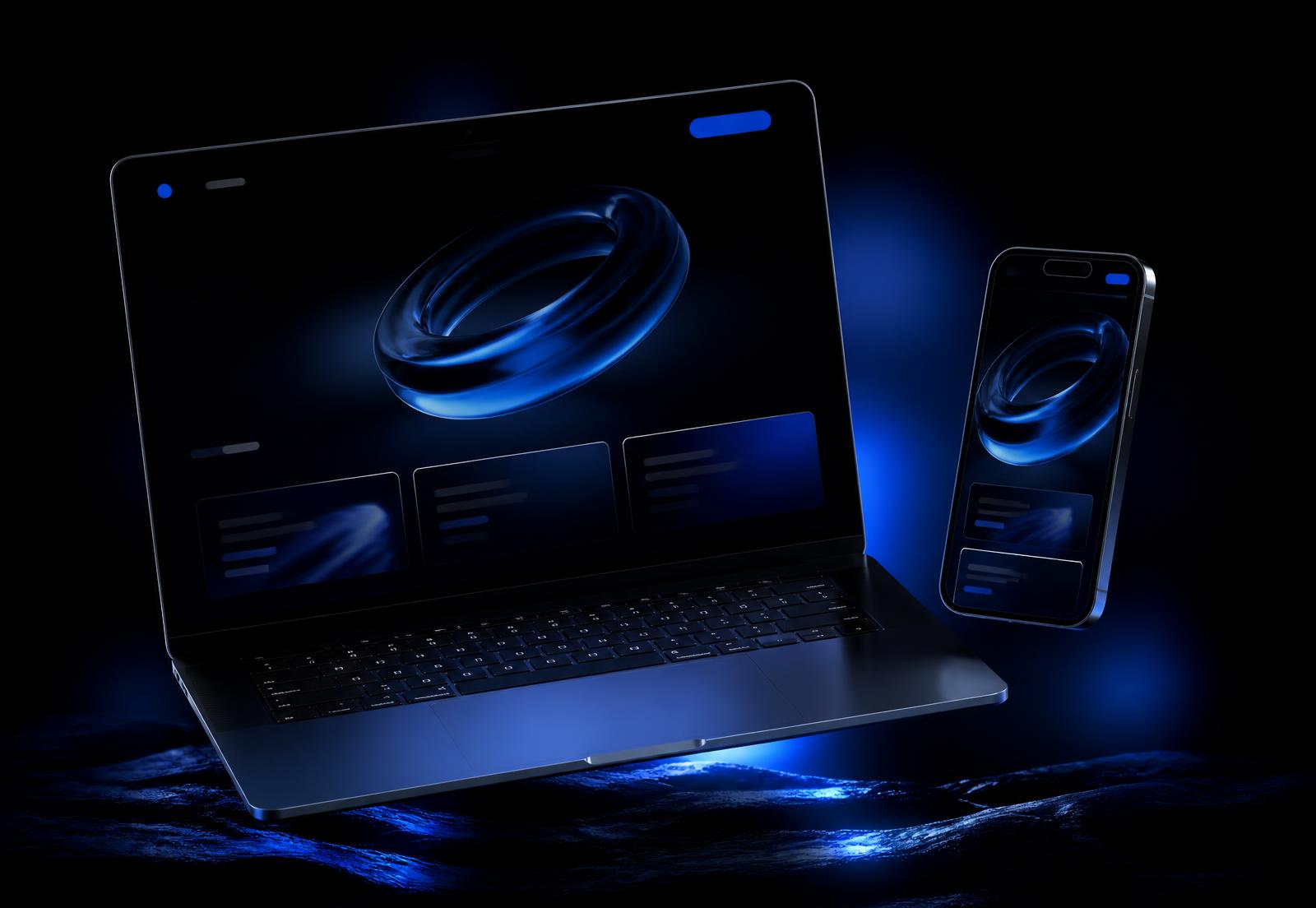 Premium AI-built websites shown on a laptop and phone